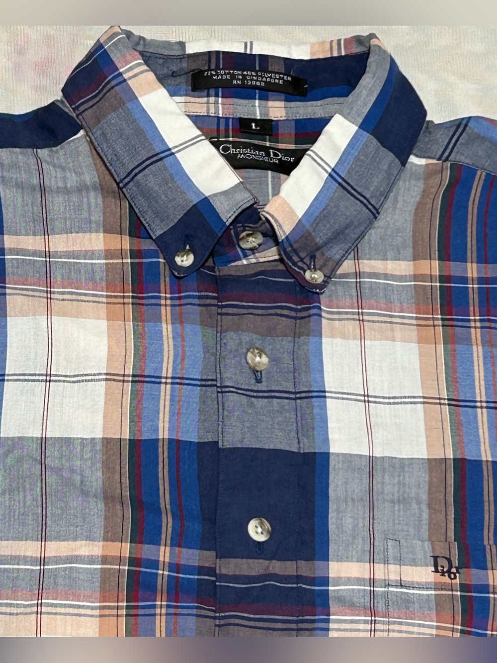 Dior Men’s Blue and Brown Plaid Button-Down Shirt